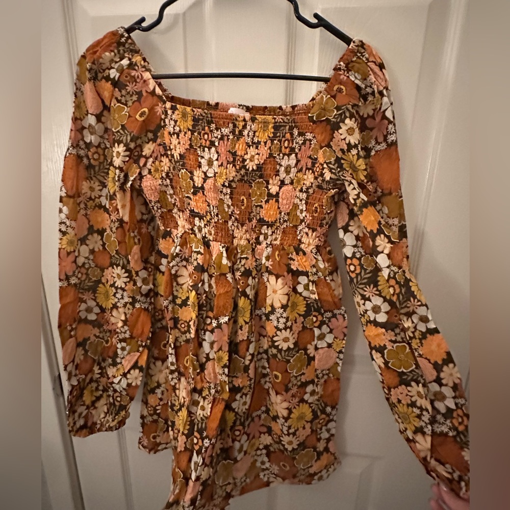 Floral long sleeve mini dress